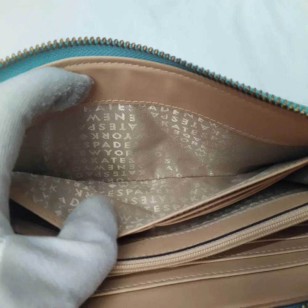 Kate Spade New York Blue Leather Credit Card Zipper Closure Wristlet - Wallet